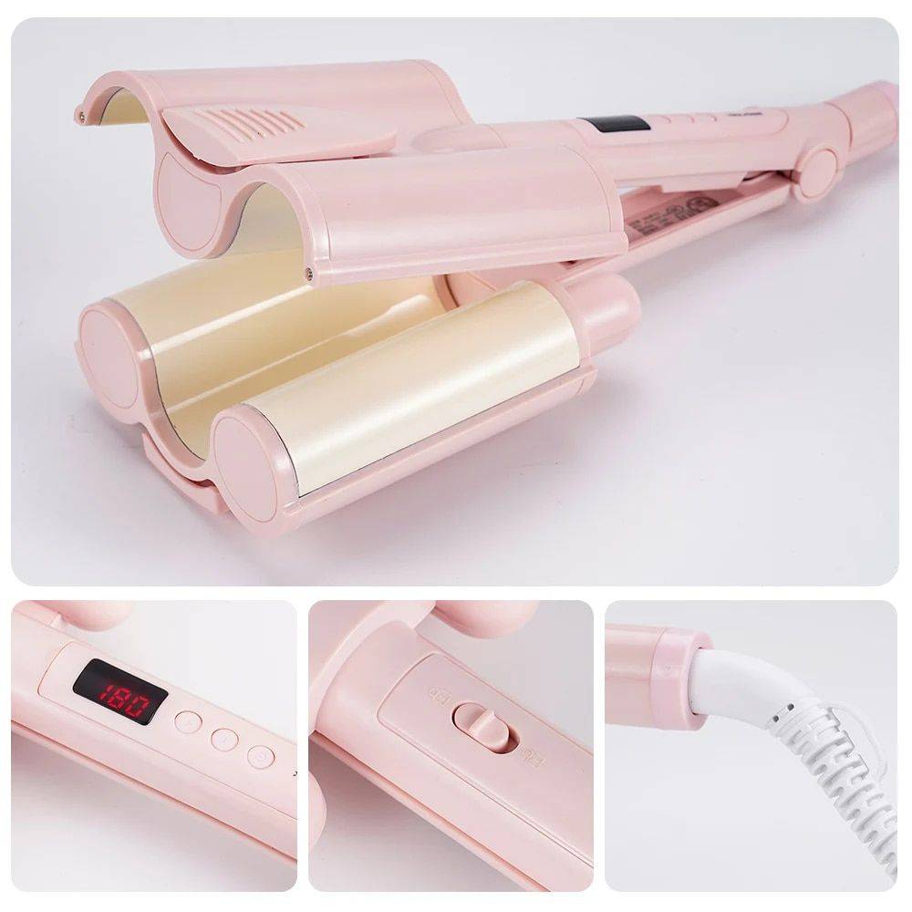 Three-Barrel Ceramic Hair Curler with LCD and Automatic Features Hair Care & Styling Tools Health & Beauty Color : 26mm-LCD display|32mm-LCD display 