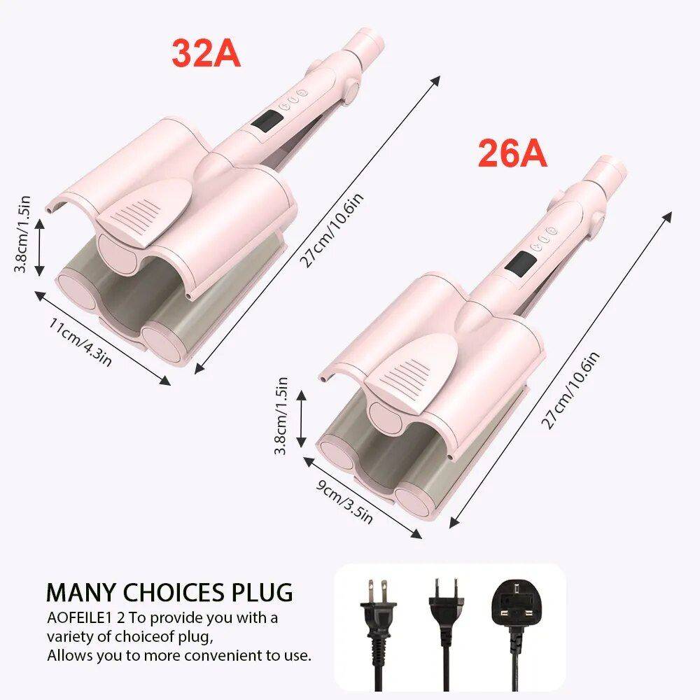 Three-Barrel Ceramic Hair Curler with LCD and Automatic Features Hair Care & Styling Tools Health & Beauty Color : 26mm-LCD display|32mm-LCD display 