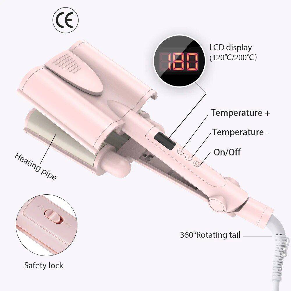 Three-Barrel Ceramic Hair Curler with LCD and Automatic Features Hair Care & Styling Tools Health & Beauty Color : 26mm-LCD display|32mm-LCD display 