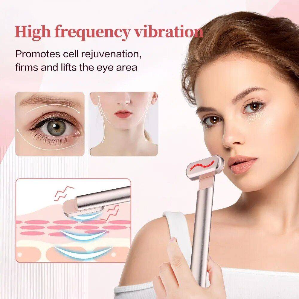 Microcurrent Eye Massager: Vibration, Red Light Therapy & Temperature-Controlled Stick Health & Beauty Health Care Color : Rose Gold 