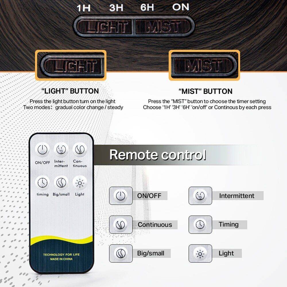 Wood Grain Ultrasonic Essential Oil Diffuser with Remote Control and LED Light Health & Beauty Health Care Color : 400ml Dark 1|400ml Light 1|400ml Dark 2|400ml Light 2|500ml Dark 2|500ml Light 2|550ml Dark 1|550ml Light 1 