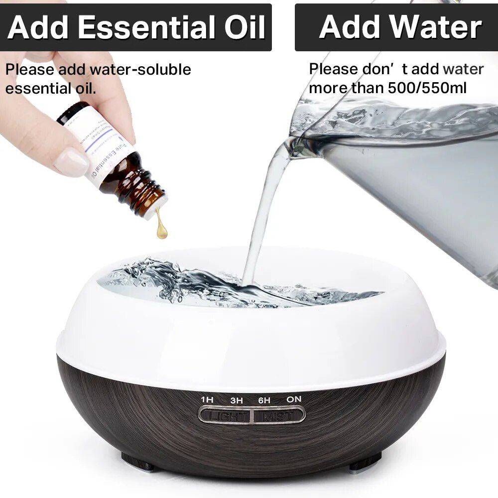 Wood Grain Ultrasonic Essential Oil Diffuser with Remote Control and LED Light Health & Beauty Health Care Color : 400ml Dark 1|400ml Light 1|400ml Dark 2|400ml Light 2|500ml Dark 2|500ml Light 2|550ml Dark 1|550ml Light 1 