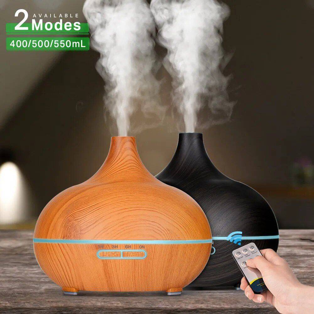 Wood Grain Ultrasonic Essential Oil Diffuser with Remote Control and LED Light Health & Beauty Health Care Color : 400ml Dark 1|400ml Light 1|400ml Dark 2|400ml Light 2|500ml Dark 2|500ml Light 2|550ml Dark 1|550ml Light 1 