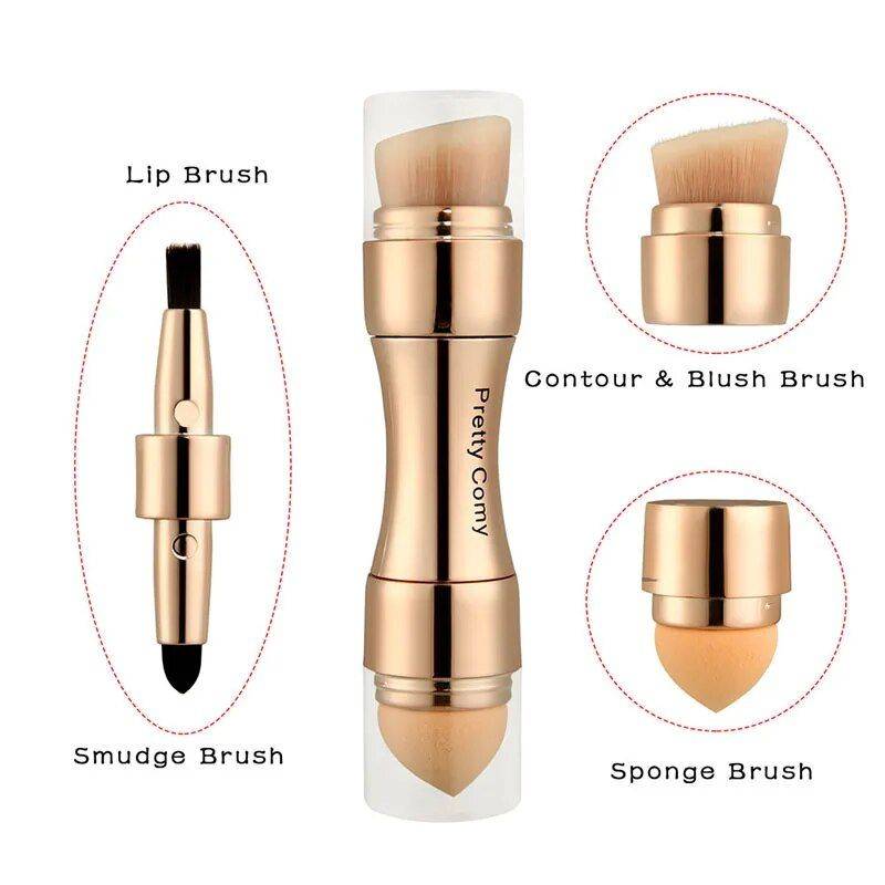 4-in-1 Multi-functional Makeup Brush Set: Foundation, Eyebrow, Shadow, Concealer, Eyeliner, Blush, & Powder Health & Beauty Makeup Handle Color : Gold  