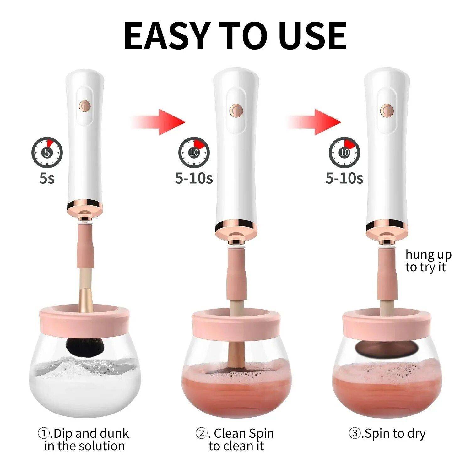 Electric Makeup Brush Cleaner and Dryer - Quick, Easy, and Effective Cleaning for Your Brushes Health & Beauty Makeup Handle Color : Pink 