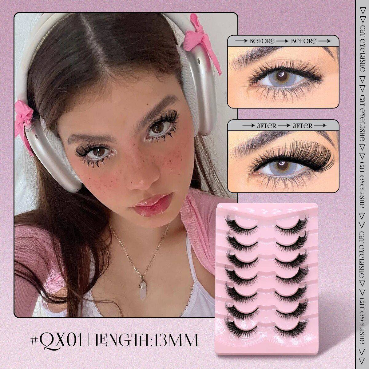 Natural Long Cat Eye Faux Mink Eyelashes - Winged End, Full Strip, Handmade Health & Beauty Makeup Color : 7pairs-QX01|7pairs-QX02|7pairs-QX03|7pairs-QX04|7pairs-QX05|5pairs-TX01|5pairs-TX02 