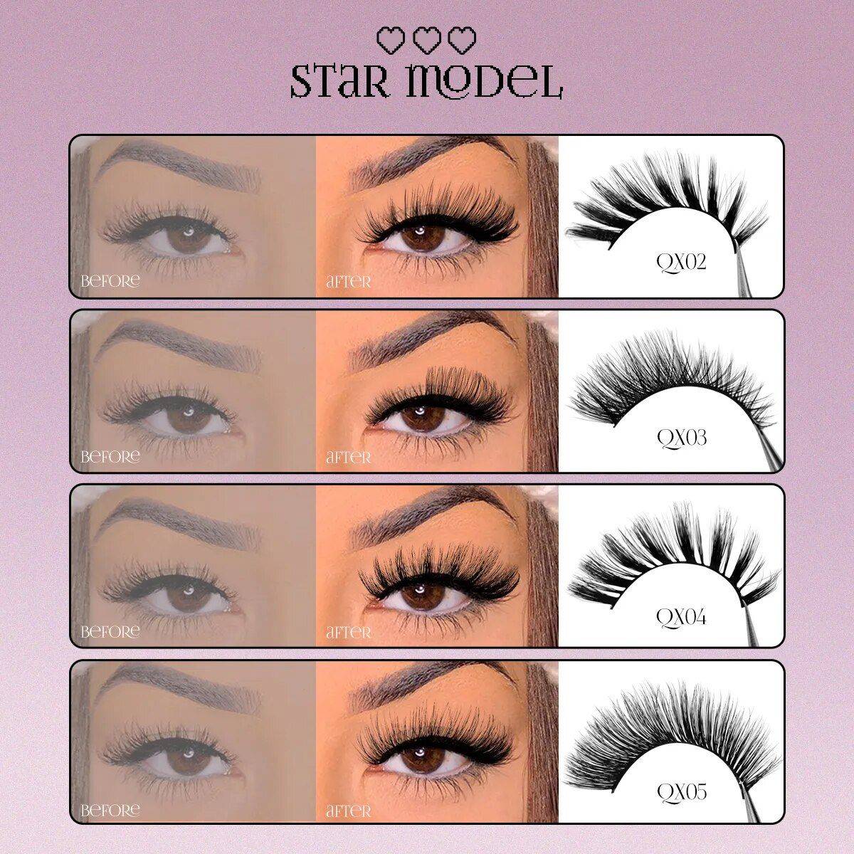 Natural Long Cat Eye Faux Mink Eyelashes - Winged End, Full Strip, Handmade Health & Beauty Makeup Color : 7pairs-QX01|7pairs-QX02|7pairs-QX03|7pairs-QX04|7pairs-QX05|5pairs-TX01|5pairs-TX02 