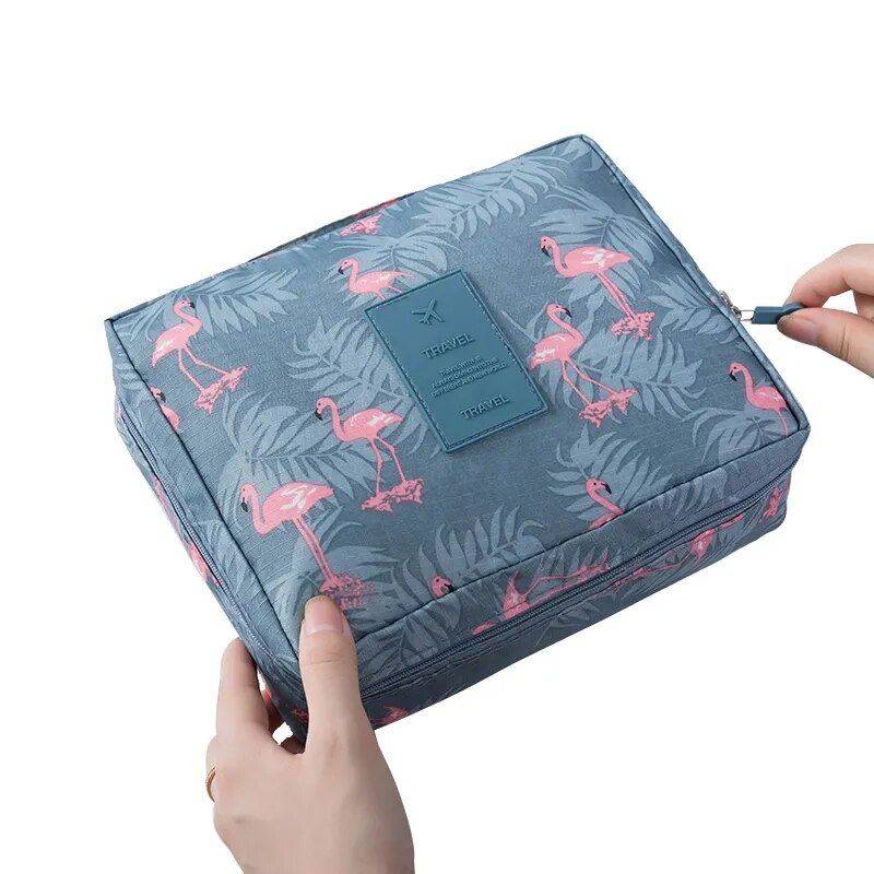 Waterproof Travel Cosmetic Organizer - Compact Toiletry Storage Case for Women Health & Beauty Makeup Color : Flamingo|Leopard|White|Pink Article|Rose Flower|Blue Flower|Pink Flower|Dark Blue Flower|Pink Point|Blue Point|Pink Cherry|Blue Cherry|Purple Cherry|Wine Red|Pink|Deep Blue|Gray|Orange 