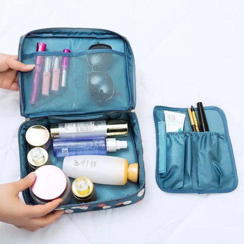 Waterproof Travel Cosmetic Organizer - Compact Toiletry Storage Case for Women Health & Beauty Makeup Color : Flamingo|Leopard|White|Pink Article|Rose Flower|Blue Flower|Pink Flower|Dark Blue Flower|Pink Point|Blue Point|Pink Cherry|Blue Cherry|Purple Cherry|Wine Red|Pink|Deep Blue|Gray|Orange 