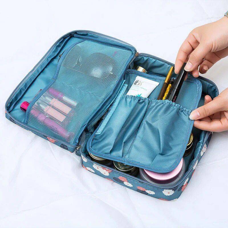 Waterproof Travel Cosmetic Organizer - Compact Toiletry Storage Case for Women Health & Beauty Makeup Color : Flamingo|Leopard|White|Pink Article|Rose Flower|Blue Flower|Pink Flower|Dark Blue Flower|Pink Point|Blue Point|Pink Cherry|Blue Cherry|Purple Cherry|Wine Red|Pink|Deep Blue|Gray|Orange 