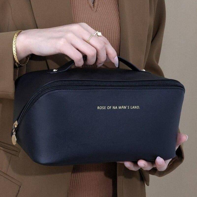 Elegant Leather Travel Cosmetic Bag - Zippered Make-Up Organizer for Women Health & Beauty Makeup Color : Dark Brown|Black|White|Pink 