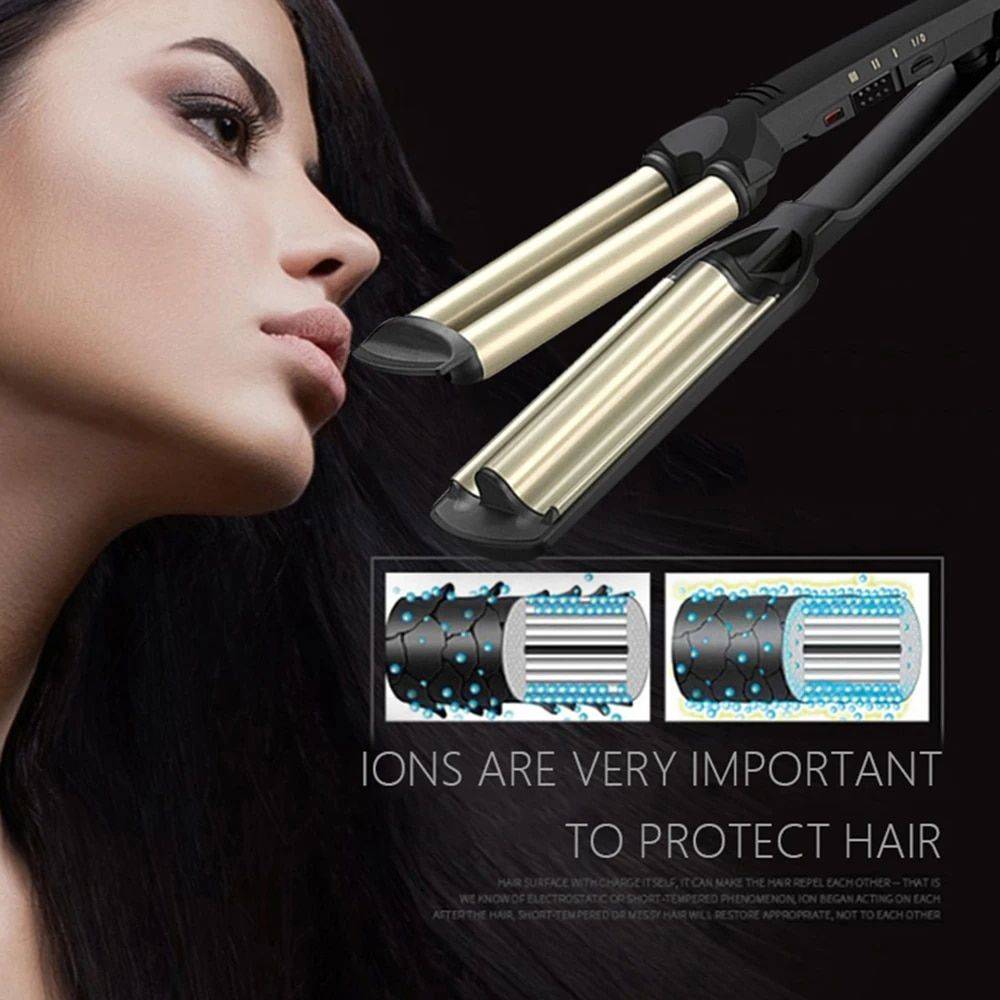 3-Barrel Ceramic Hair Crimper & Curling Iron Beauty Gadgets & Tools Gadgets Color : Type 2 Pink|Type 2 Blue|Type 2 Orange 