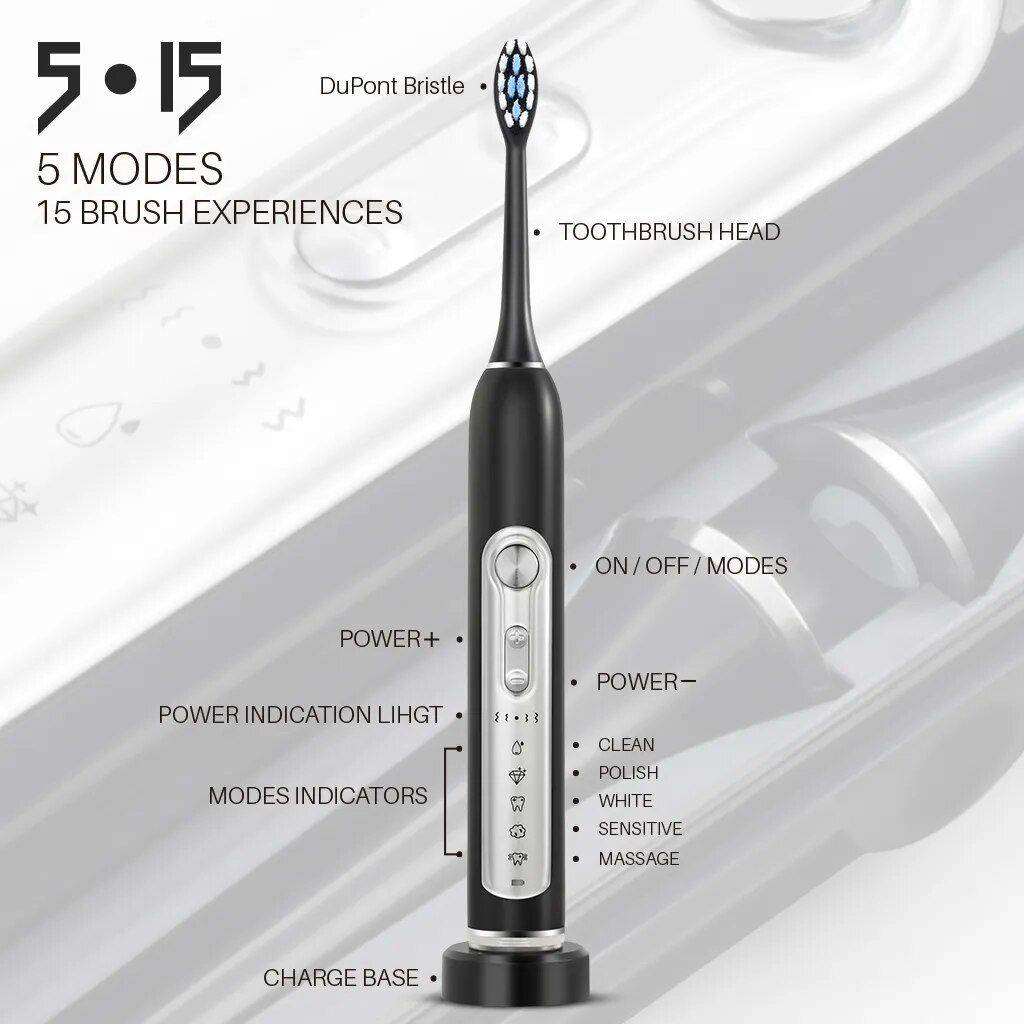 Advanced Sonic Electric Toothbrush with Smart Timer, IPX7 Waterproof and Multiple Modes Beauty Gadgets & Tools Gadgets Color : Black|White|Pink 