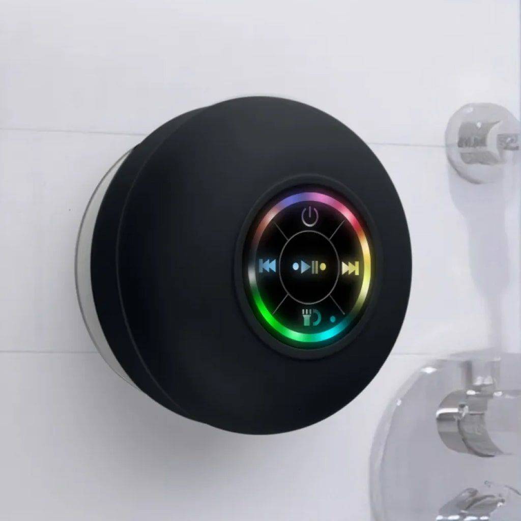 Waterproof Bluetooth Shower Speaker with LED Lights & 3D Surround Sound Bluetooth Speakers Gadgets Color : Black 