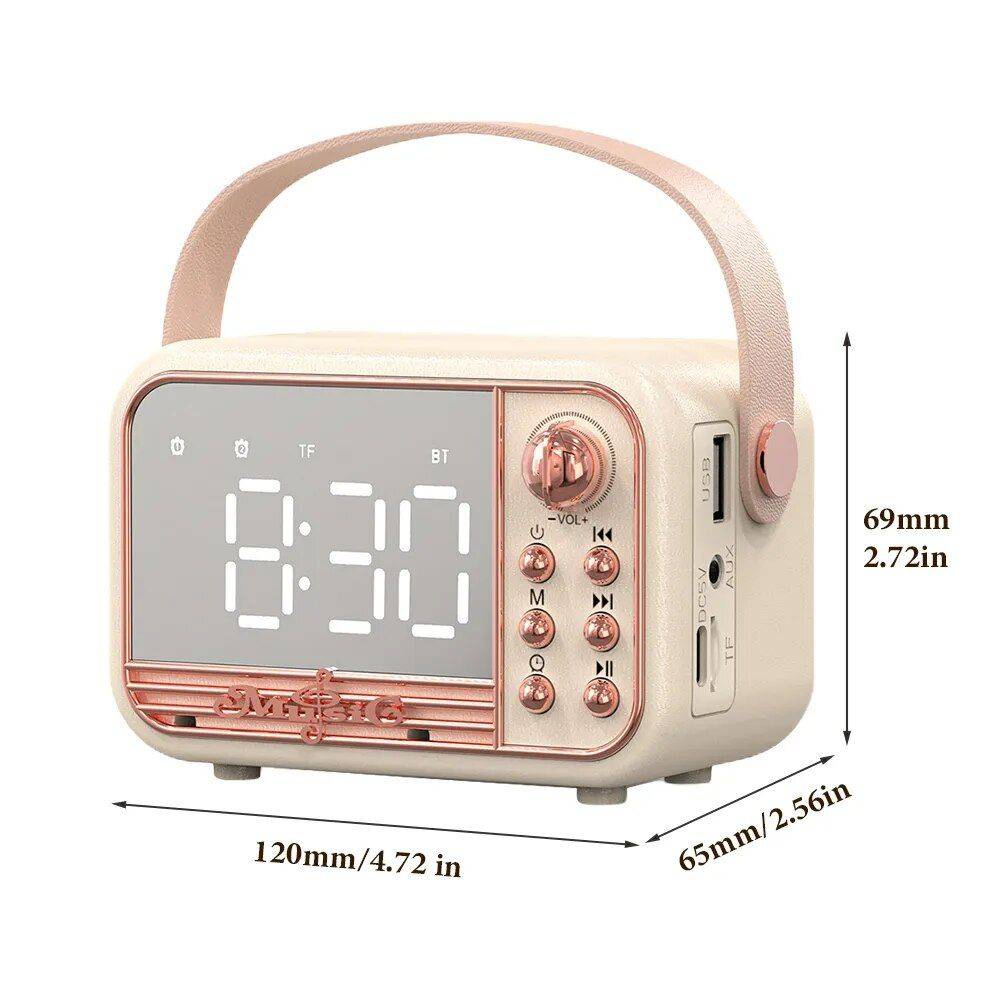 Retro-Style Portable HiFi Wireless Speaker with Alarm Clock and Stereo Sound Bluetooth Speakers Gadgets Color : Beige|Pink 