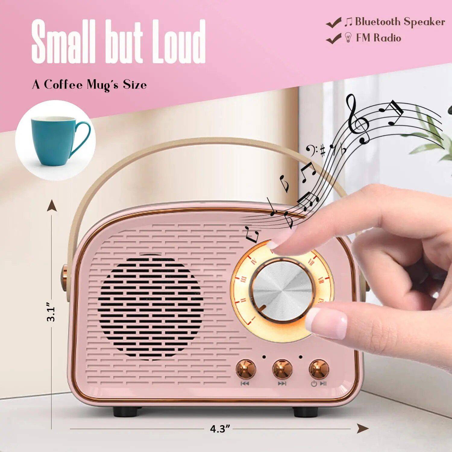 Retro Mini Wireless Speaker with FM Radio & TWS Bluetooth 5.0 Bluetooth Speakers Gadgets Color : Mint Green|Dark Green|Pink|Pearl White 