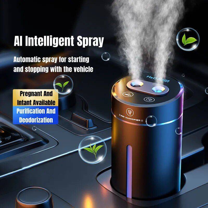 Compact 380ML Double Spray USB Car Air Humidifier and Essential Oil Diffuser with Colorful Mood Lighting Car Electronics Gadgets Color : Black 