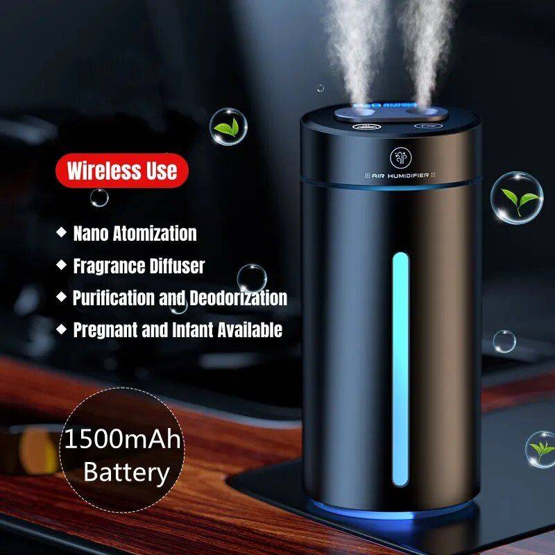 Compact 380ML Double Spray USB Car Air Humidifier and Essential Oil Diffuser with Colorful Mood Lighting Car Electronics Gadgets Color : Black 