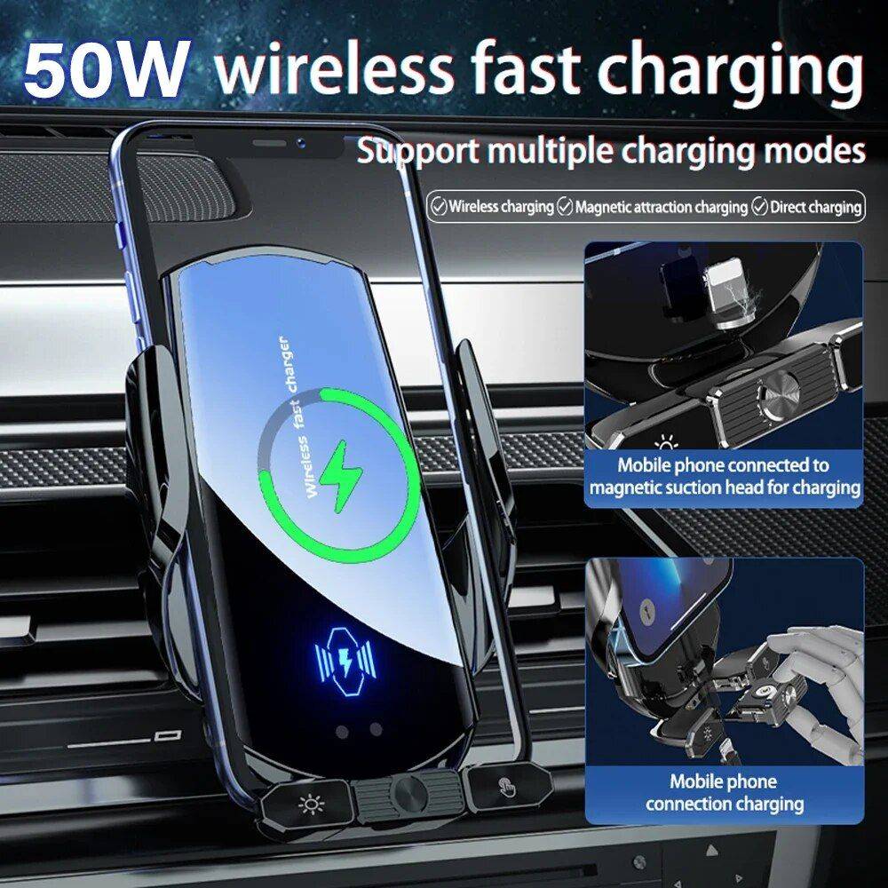 50W Wireless Car Charger with Air Vent Stand & Fast Charging Station for iPhone & Samsung Car Electronics Gadgets Color : Black  