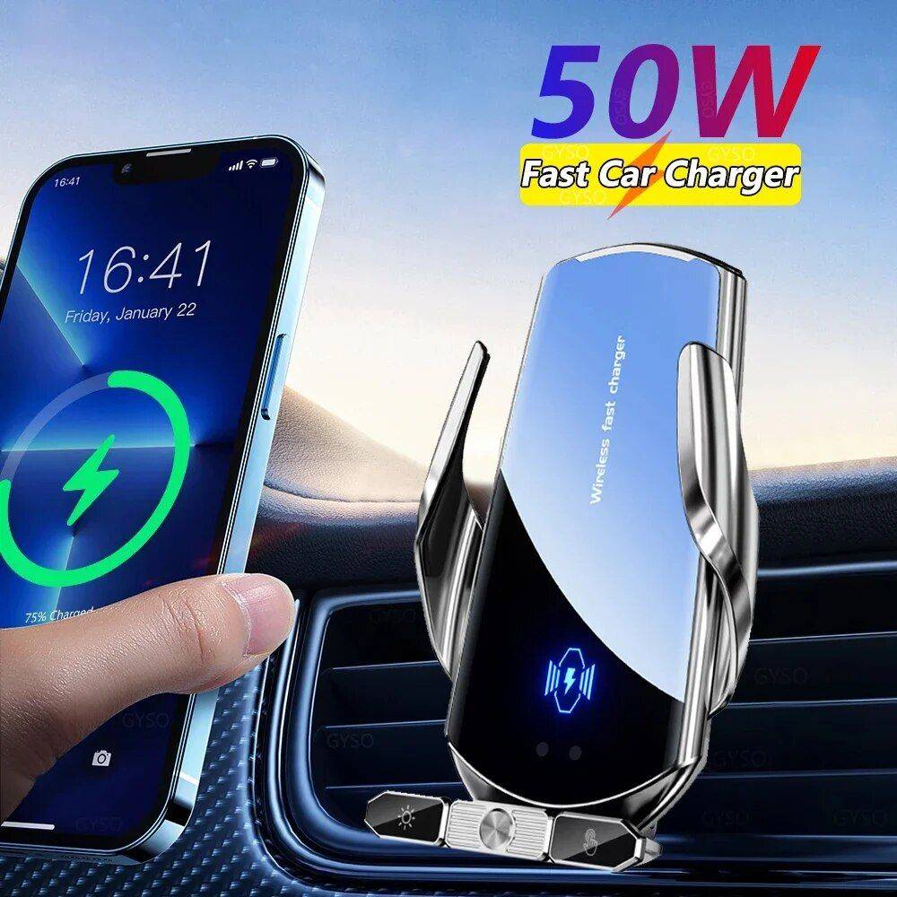 50W Wireless Car Charger with Air Vent Stand & Fast Charging Station for iPhone & Samsung Car Electronics Gadgets Color : Black  