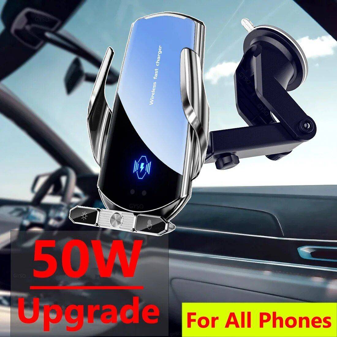 50W Wireless Car Charger with Air Vent Stand & Fast Charging Station for iPhone & Samsung Car Electronics Gadgets Color : Black  