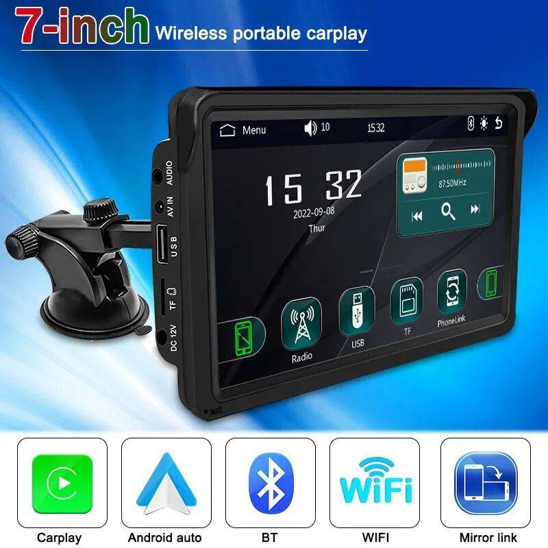 Universal 7-inch Touchscreen Car MP5 Player with Wireless Apple CarPlay & Android Auto Car Electronics Gadgets Model : Radio|Radio-8LED Camera 