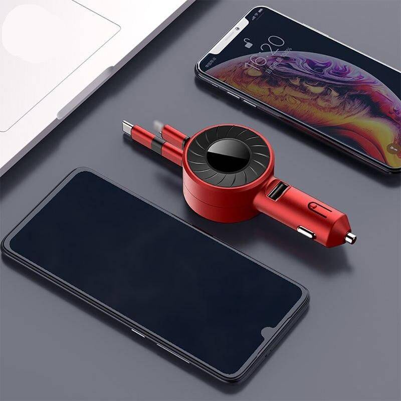 3-in-1 Retractable Fast Charger Cable Car Electronics Gadgets Color : Red|Black 