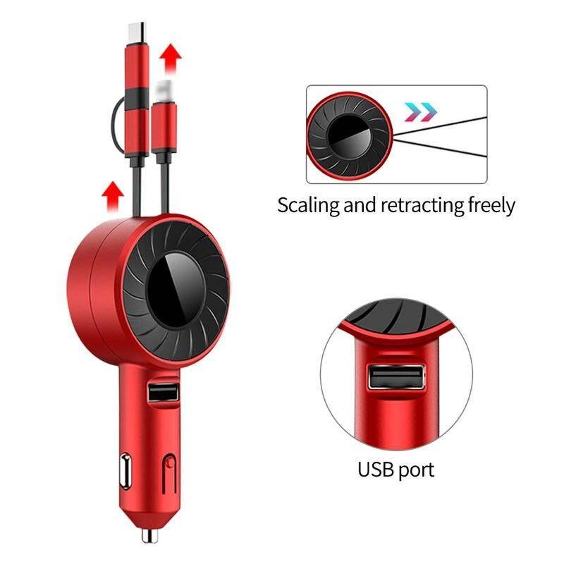 3-in-1 Retractable Fast Charger Cable Car Electronics Gadgets Color : Red|Black 