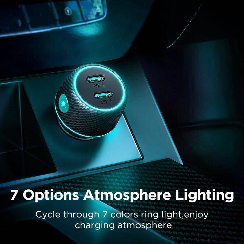 60W Dual USB-C Quick Car Charger with LED Car Electronics Gadgets Plug Type : 60W 1PD and 1QC3.0 