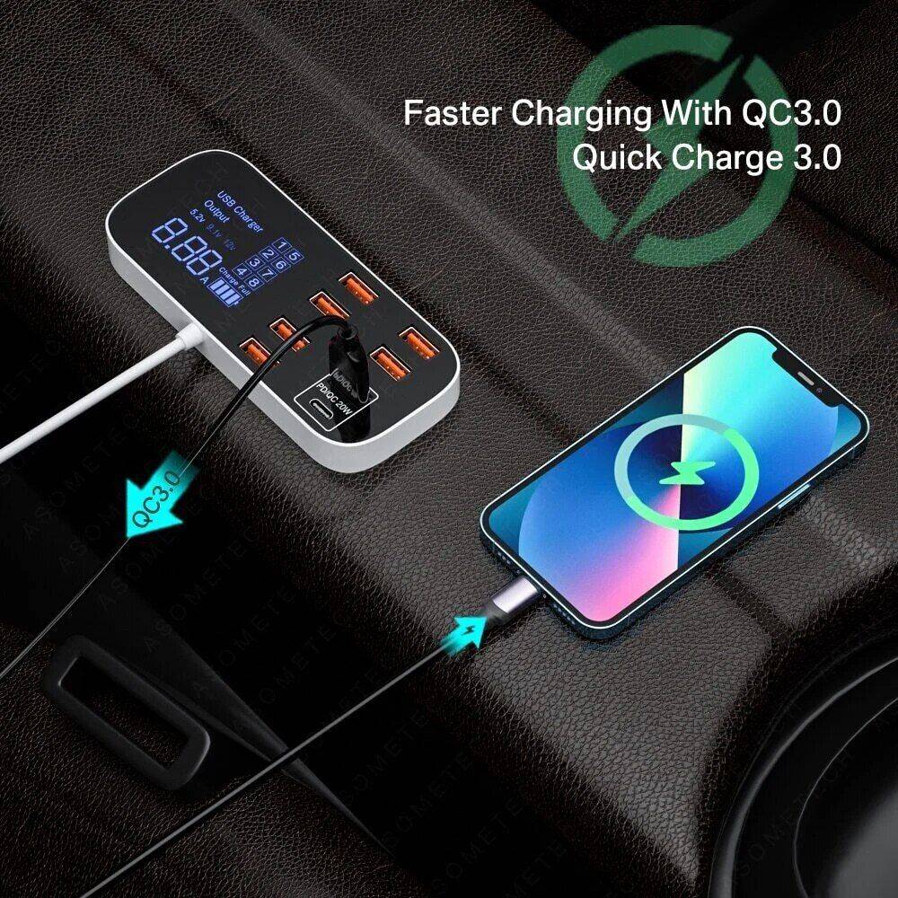 8-Port USB Car Charger with PD, QC3.0 & LED Display Car Electronics Gadgets Type : A9S|A9S PD 