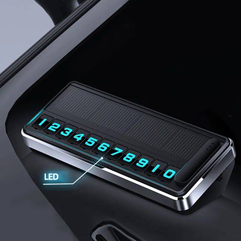 Solar LED Car Parking Phone Number Plate Car Electronics Gadgets Color : Black |Silver  