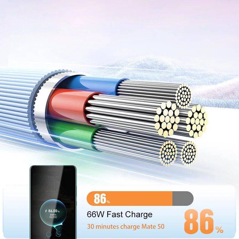 66W 6A USB-C Fast Charging & Data Sync Cable Chargers Gadgets Length : 2m 