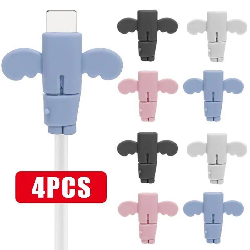 Angel Wing Silicone Cable Protector for Type C & iPhone Chargers Chargers Gadgets Color : Mixed 4PCS 