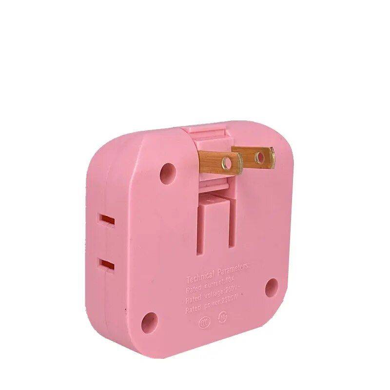 4-in-1 Rotating USB Plug EU Adapter - Slim & Foldable Multi-Outlet Converter Chargers Gadgets Color : Pink 