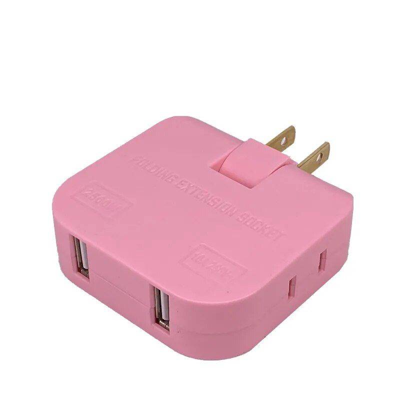 4-in-1 Rotating USB Plug EU Adapter - Slim & Foldable Multi-Outlet Converter Chargers Gadgets Color : Pink 