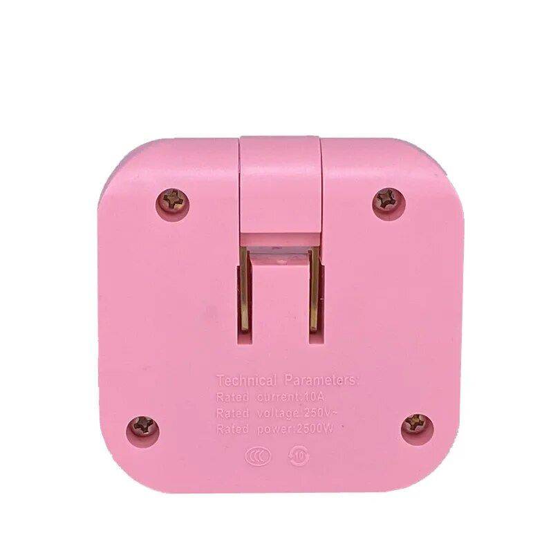 4-in-1 Rotating USB Plug EU Adapter - Slim & Foldable Multi-Outlet Converter Chargers Gadgets Color : Pink 