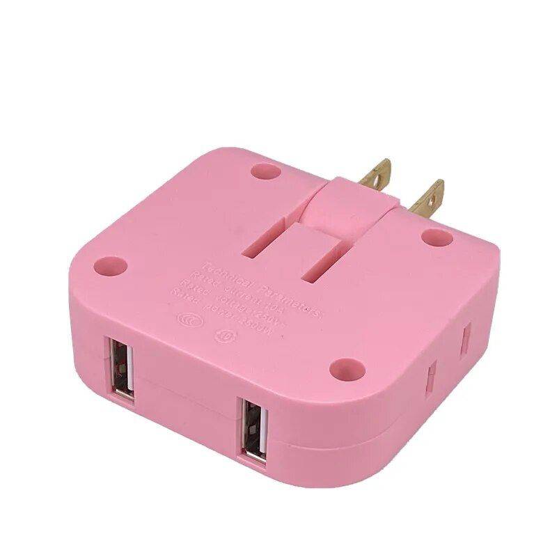 4-in-1 Rotating USB Plug EU Adapter - Slim & Foldable Multi-Outlet Converter Chargers Gadgets Color : Pink 