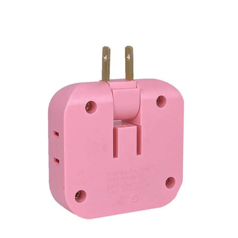 4-in-1 Rotating USB Plug EU Adapter - Slim & Foldable Multi-Outlet Converter Chargers Gadgets Color : Pink 