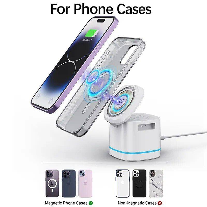 3-in-1 Transparent Magnetic 15W Wireless Charging Stand for iPhone, Airpods Pro, and Watch SE Chargers Gadgets Color : White|Gray 