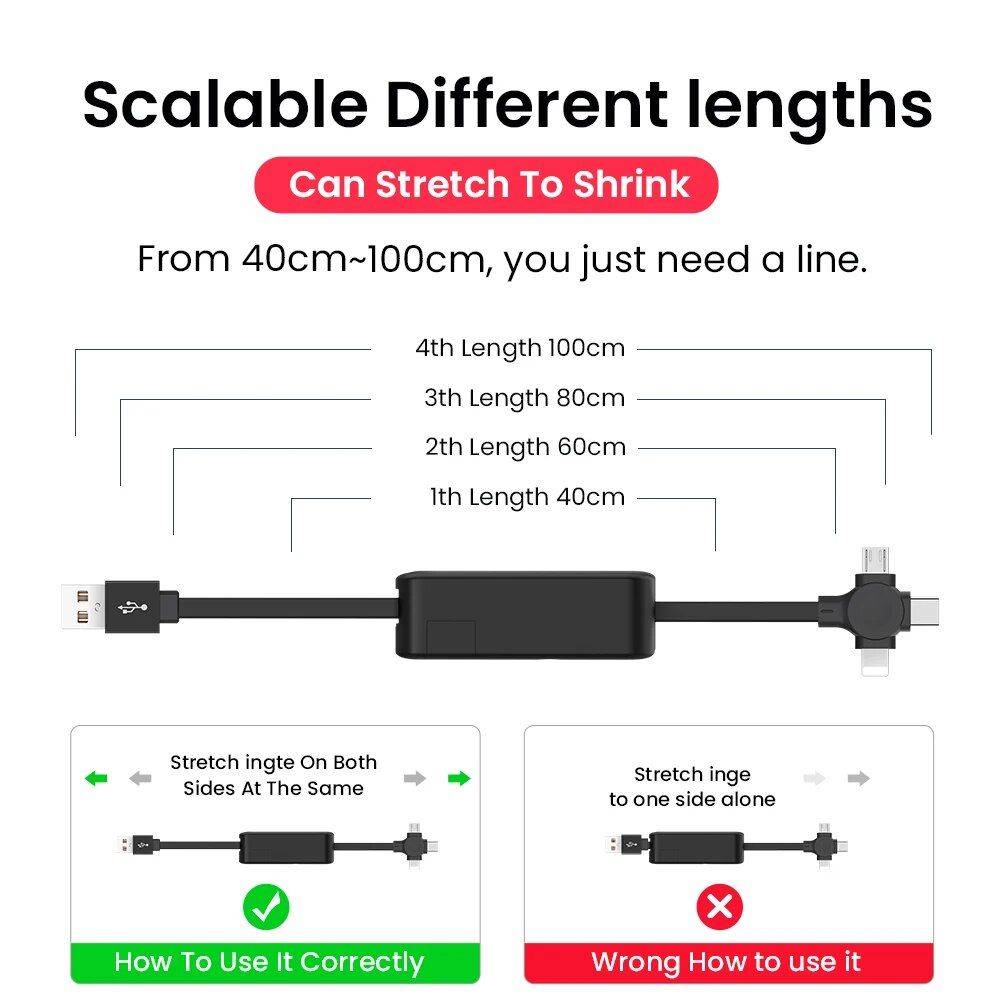 Universal 4-in-1 Retractable Charging Cable with Mobile Stand Chargers Gadgets Color : Red No Mirror|Black No Mirror|Blue No Mirror|Green No Mirror|Pink No Mirror|Purple No Mirror|Red With Mirror|Blue With Mirror|Black With Mirror|Pink With Mirror 