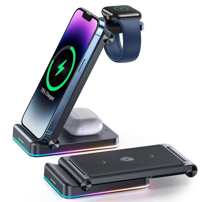 3-in-1 Foldable Wireless Charging Station: Fast Dual Coil Charger for Phones, Apple Watch, and Airpods Best Sellers Chargers Gadgets Color : Black 