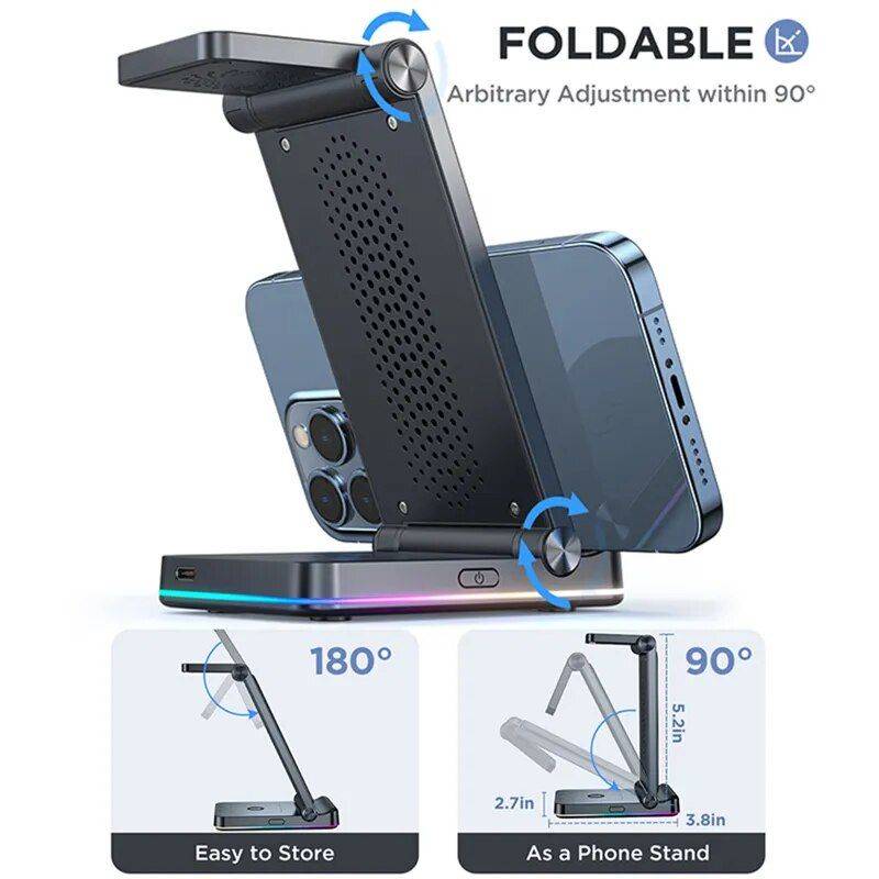 3-in-1 Foldable Wireless Charging Station: Fast Dual Coil Charger for Phones, Apple Watch, and Airpods Best Sellers Chargers Gadgets Color : Black 