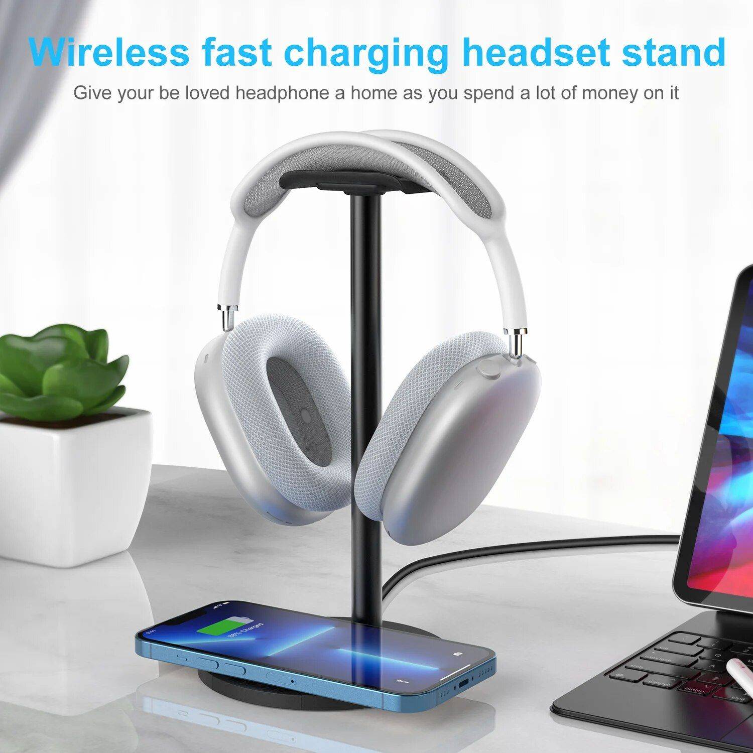 2-in-1 Fast Wireless Charging Pad & Headphone Stand Best Sellers Chargers Gadgets Color : White|Black 