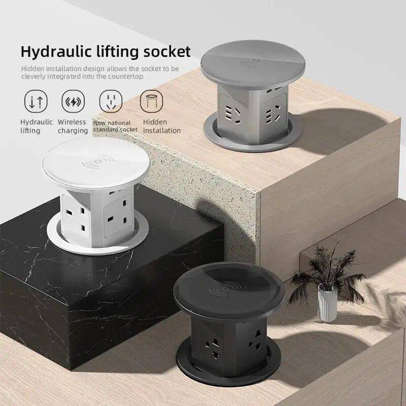 Automatic Pop-Up Desk Socket with USB, Type-C & Wireless Charging Best Sellers Chargers Gadgets Type : 4TL- USBA-C-wireless 