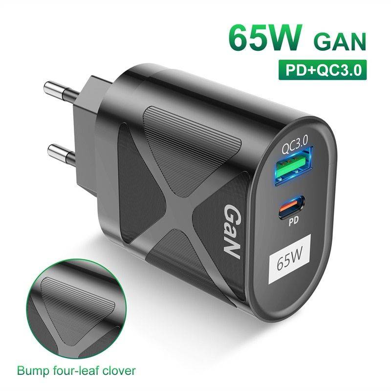 65W GaN Fast Charge Adapter - Type C PD & Quick Charger for Laptops & Smartphones Chargers Gadgets Plug Type : EU Plug Black|US Plug Black|UK Plug Black|KR Plug Black|EU Plug White|US Plug White|UK Plug White|KR Plug White|AU Plug Black|AU Plug White 