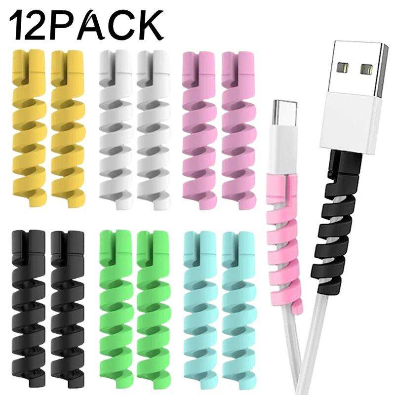 Adorable Spiral Cable Protectors - Universal Data Line Saviors (1/12 Pack) Chargers Gadgets Color : 12Pcs Black|12Pcs Pink|12Pcs Yellow|12Pcs Grey|12Pcs Blue|12Pcs Green|12Pcs Mix A|12Pcs Mix B|12Pcs Mix C 