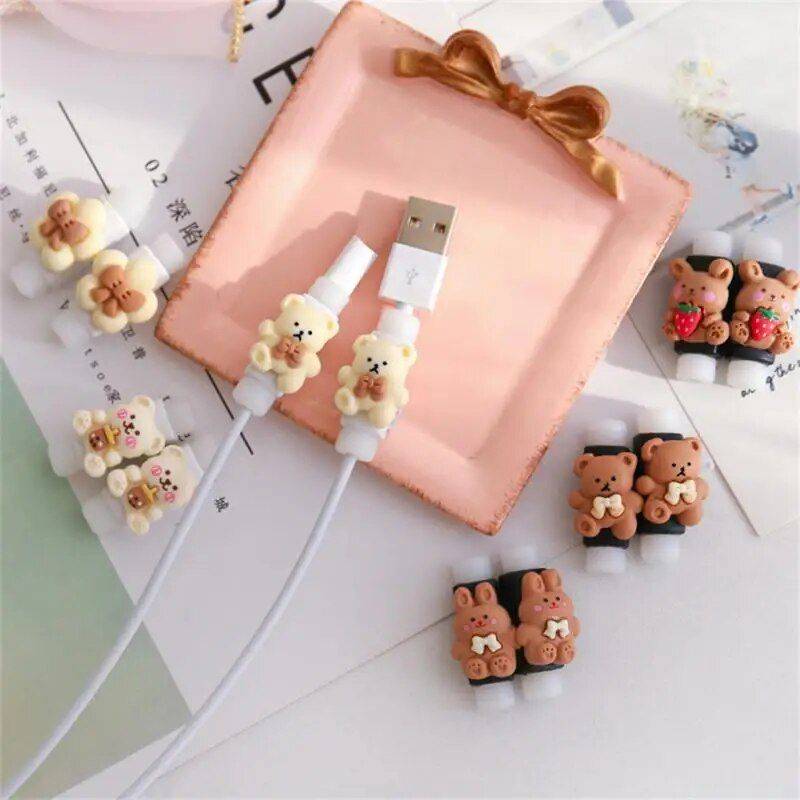 Cute Cartoon Cable Protector & Organizer Chargers Gadgets Variation : Rabbit with Strawberry|Flower|Bear with Bubble Tea|Rabbit|Bear|White Rabbit with Strawberry|White Flower|White Bear with Bubble Tea|White Rabbit|White Bear 