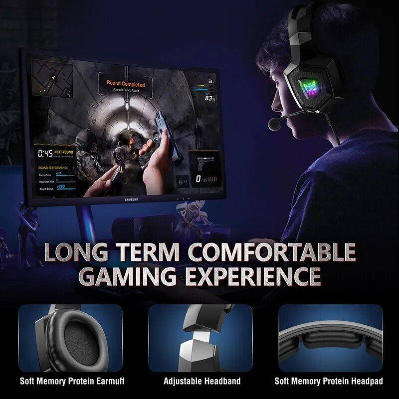 Wired Stereo Gaming Headset with Dynamic Immersive Sound & LED Lights Gadgets Headphones Color : Black 