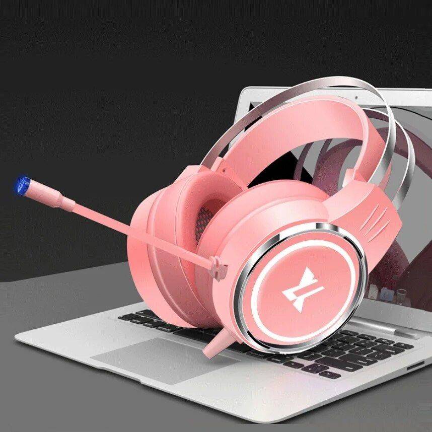 Wired Pink Gaming Headset with Microphone & USB - Stereo Over-the-Ear for PC & Notebook Gadgets Headphones Color : Pink|Black 