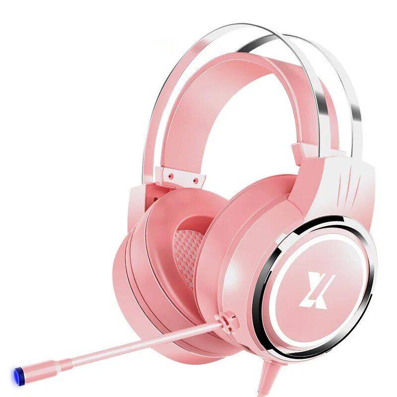 Wired Pink Gaming Headset with Microphone & USB - Stereo Over-the-Ear for PC & Notebook Gadgets Headphones Color : Pink|Black 